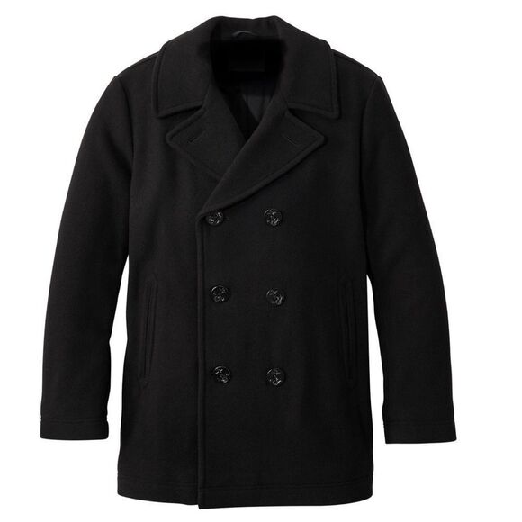 Kroon Black Double Breasted Men’s Pea Coat Cashmere/Wool Blend